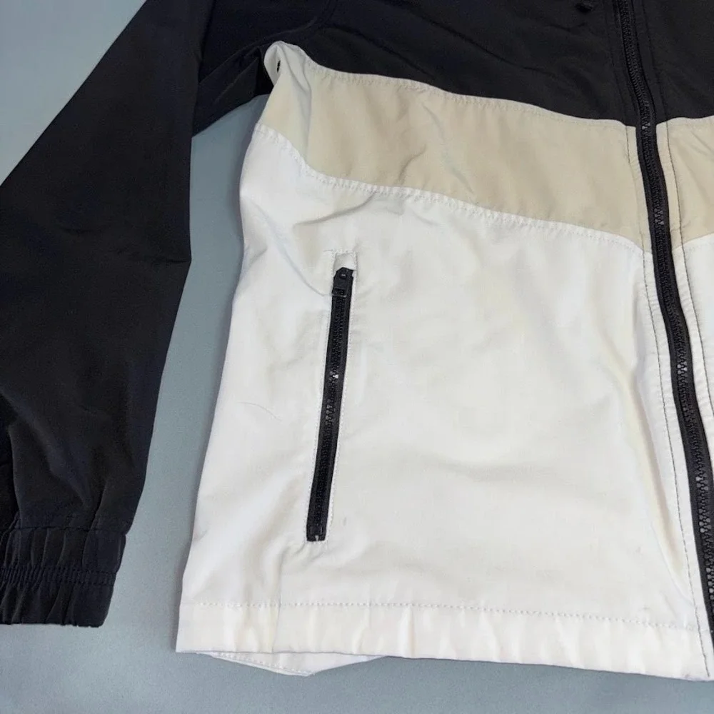 Hollister Windbreaker Jacket Men XL Black/White Epic Flex Mesh Lined Chevron EUC